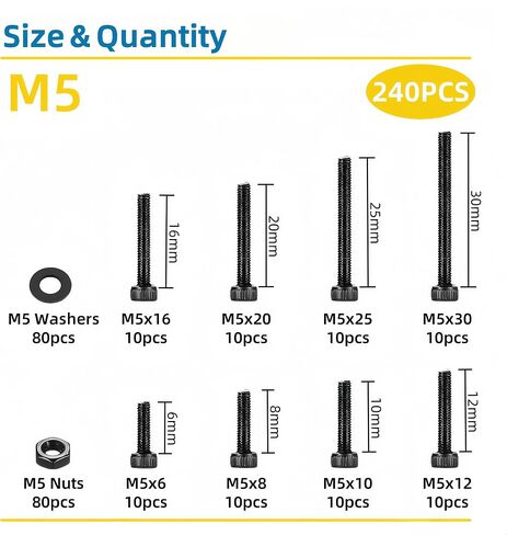 660 PCS M2 مسامير مجموعة تشويش ، M2x4mm/6mm/8mm/10mm/12mm/16mm ، مسامير رأس مقبس hex hex غسولات المكسرات مع وجع ، مطلي بالزنك الأسود المطلي in Kuwait