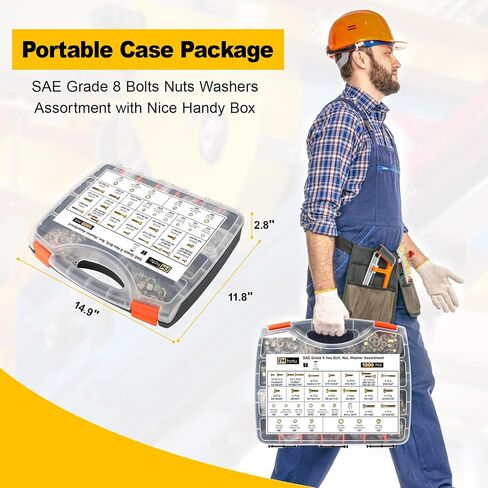 1000PCS Grade 8 Bolt Assortment Kit, Heavy Duty Bolts and Nuts Kit, 1/4-20 5/16-18 3/8-16 1/2-13 SAE Grade 8 Alloy Steel Hex Cap Screws Nuts Washers, Comes with 4 Bits（Yellow Zinc Plated） in Saudi Arabia