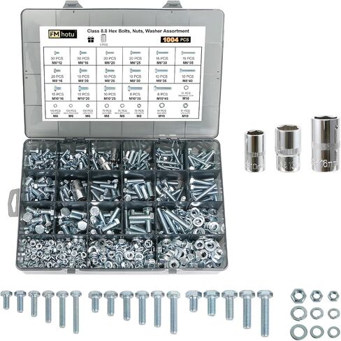 1000PCS Grade 8 Bolt Assortment Kit, Heavy Duty Bolts and Nuts Kit, 1/4-20 5/16-18 3/8-16 1/2-13 SAE Grade 8 Alloy Steel Hex Cap Screws Nuts Washers, Comes with 4 Bits（Yellow Zinc Plated） in Saudi Arabia