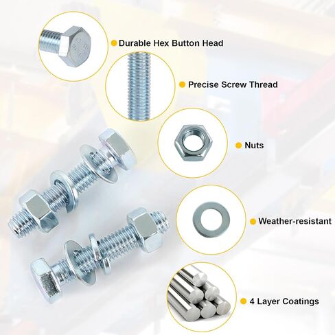 1000PCS Grade 8 Bolt Assortment Kit, Heavy Duty Bolts and Nuts Kit, 1/4-20 5/16-18 3/8-16 1/2-13 SAE Grade 8 Alloy Steel Hex Cap Screws Nuts Washers, Comes with 4 Bits（Yellow Zinc Plated） in Saudi Arabia