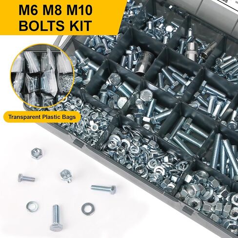 1000PCS Grade 8 Bolt Assortment Kit, Heavy Duty Bolts and Nuts Kit, 1/4-20 5/16-18 3/8-16 1/2-13 SAE Grade 8 Alloy Steel Hex Cap Screws Nuts Washers, Comes with 4 Bits（Yellow Zinc Plated） in Saudi Arabia