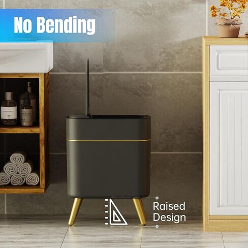 Yatmung Bathroom Trash Can Automatic Touchless Modern Smart Trash Bin - Narrow Waste Basket for Bedroom, Laundry Room, Office, Plastic - Motion Sensor Garbage Can with Lid - Black with Gold Edge in Saudi Arabia