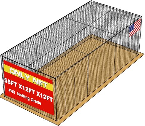 Netting Cage Batting Baseball - 35'l/55'l/70'l 1.75 "شبكة قفص قفص فقط للشبكة المهنية المغلقة بالكامل مع الباب ، بدون إطار in Kuwait