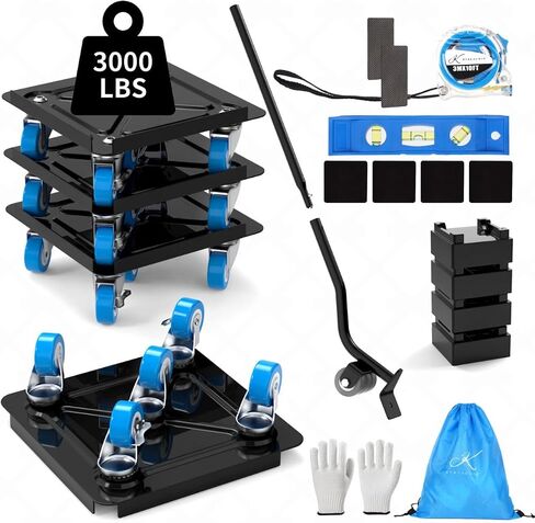 الأثاث الثقيل Dolly 360 درجة الدوران 5 عجلات ، سبيكة الصلب 3000 رطل محرك الأثاث السعة مع شريط قياس ومستوى in Kuwait