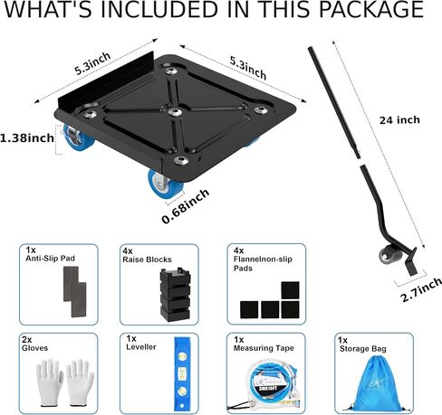 الأثاث الثقيل Dolly 360 درجة الدوران 5 عجلات ، سبيكة الصلب 3000 رطل محرك الأثاث السعة مع شريط قياس ومستوى in Kuwait