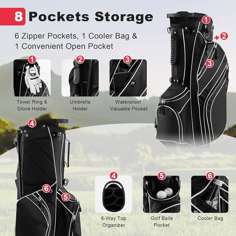 حقيبة حامل Gymax Golf Golf ، 6 Way Dipider Golf Club Bag مع 8 جيوب ، غطاء محرك أمطار ، حامل مظلة وملصق قفاز ، حقيبة غولف محمولة للرجال للرجال in Saudi Arabia