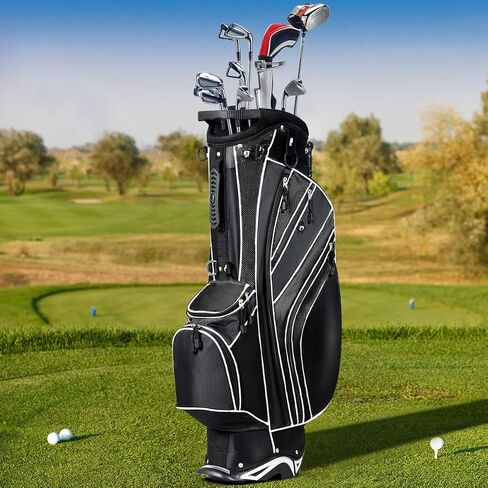 حقيبة حامل Gymax Golf Golf ، 6 Way Dipider Golf Club Bag مع 8 جيوب ، غطاء محرك أمطار ، حامل مظلة وملصق قفاز ، حقيبة غولف محمولة للرجال للرجال in Saudi Arabia