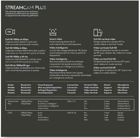Logitech for Creators StreamCam Premium Webcam for Streaming and Content Creation, Full HD 1080p 60 fps, Premium Glass Lens, Smart Auto-Focus, for PC/Mac – Graphite in Saudi Arabia