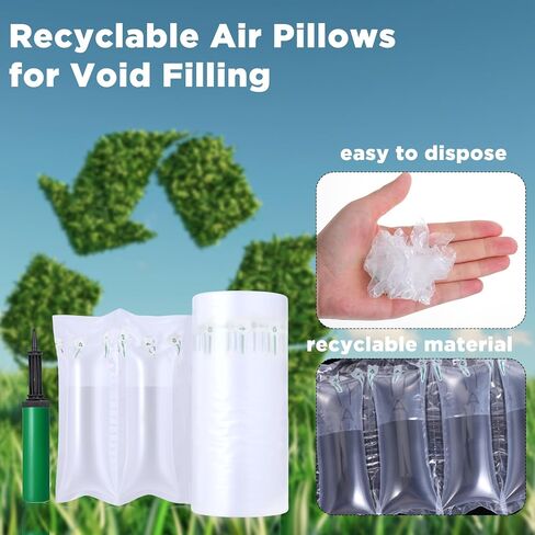 300 Pcs Inflatable Air Pillows for Shipping, Packaging Air Wedge Bag Alternative to Packing Peanut and Foam Bubble Wrap, Gas Cushion Fillers for Protect Fragile Items, Hand Pump Included, 3.5" x 7.9" in Saudi Arabia