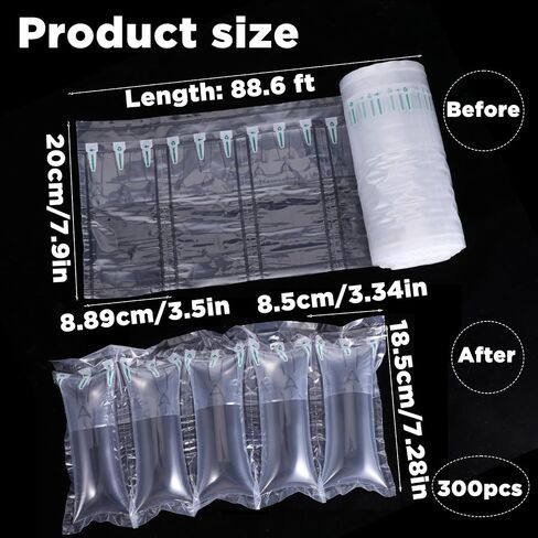 300 Pcs Inflatable Air Pillows for Shipping, Packaging Air Wedge Bag Alternative to Packing Peanut and Foam Bubble Wrap, Gas Cushion Fillers for Protect Fragile Items, Hand Pump Included, 3.5" x 7.9" in Saudi Arabia