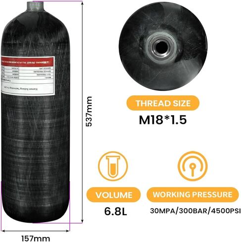 4500psi 300BAR 6.8L ألياف الكربون أسطوانة هواء صمام الصمام الغوص M18*1.5 in Kuwait