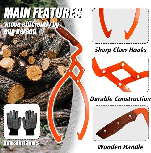 Log Tongs Grabber 20", 440LBS Logging Tongs with Gloves Handle Non-Slip Grip Hook, 2 Claw Log Skidding Tongs, Handling, Log Tongs Grapple Lifting, Dragging Carrying Logging Tool Equipment in Saudi Arabia