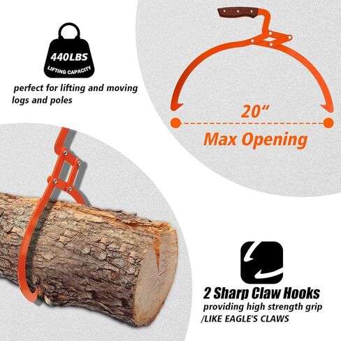 Log Tongs Grabber 20", 440LBS Logging Tongs with Gloves Handle Non-Slip Grip Hook, 2 Claw Log Skidding Tongs, Handling, Log Tongs Grapple Lifting, Dragging Carrying Logging Tool Equipment in Saudi Arabia