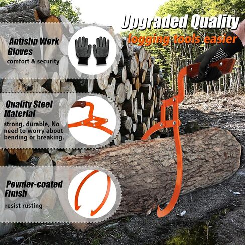 Log Tongs Grabber 20", 440LBS Logging Tongs with Gloves Handle Non-Slip Grip Hook, 2 Claw Log Skidding Tongs, Handling, Log Tongs Grapple Lifting, Dragging Carrying Logging Tool Equipment in Saudi Arabia