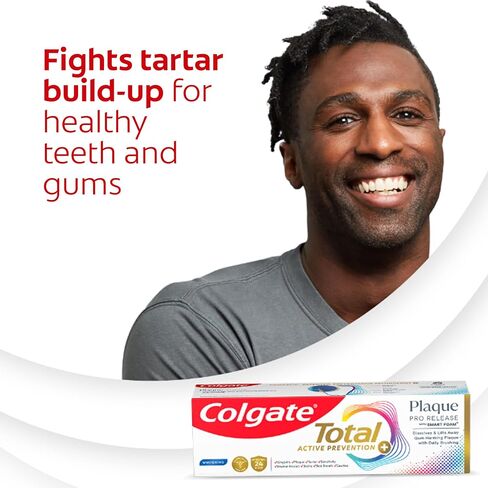Colgate Total Plaque Pro Propeat Pack Packting Packate Packting ، تبييض معجون أسنان الفلورايد ، والبلاك المعارك ، والتنفس السيئ ، وتراكم التتار ، ويساعد على حماية الأسنان من الحساسية ، 2 عبوة ، 3.0 أوقية in Kuwait