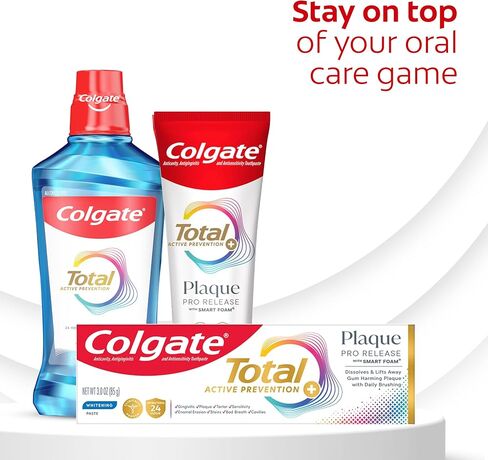 Colgate Total Plaque Pro Propeat Pack Packting Packate Packting ، تبييض معجون أسنان الفلورايد ، والبلاك المعارك ، والتنفس السيئ ، وتراكم التتار ، ويساعد على حماية الأسنان من الحساسية ، 2 عبوة ، 3.0 أوقية in Kuwait