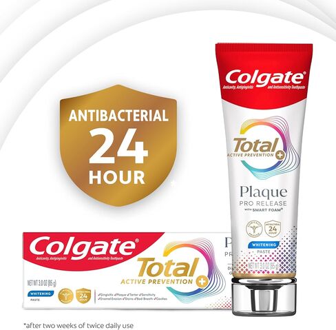 Colgate Total Plaque Pro Propeat Pack Packting Packate Packting ، تبييض معجون أسنان الفلورايد ، والبلاك المعارك ، والتنفس السيئ ، وتراكم التتار ، ويساعد على حماية الأسنان من الحساسية ، 2 عبوة ، 3.0 أوقية in Kuwait
