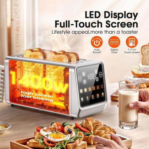 Toaster 2 Slice Wide Slot, Stainless Steel Digital Toasters Best Rated Prime, Touch Screen Toaster for 5 Bread Types/6 Shade Settings/Single Slot Toasting/Memory Function/Defrost/Reheat in Saudi Arabia