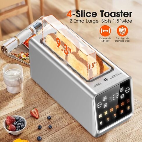 Toaster 2 Slice Wide Slot, Stainless Steel Digital Toasters Best Rated Prime, Touch Screen Toaster for 5 Bread Types/6 Shade Settings/Single Slot Toasting/Memory Function/Defrost/Reheat in Saudi Arabia