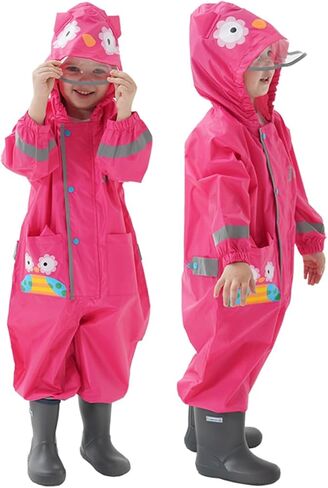 Toddler Kids Rain Suit with Hood - Waterproof Coverall One Piece for Kids (1-9 Years) in Saudi Arabia