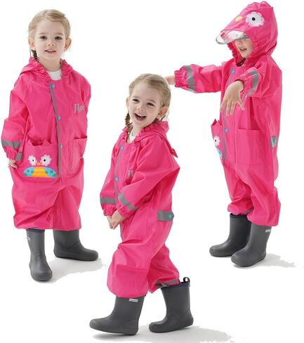 Toddler Kids Rain Suit with Hood - Waterproof Coverall One Piece for Kids (1-9 Years) in Saudi Arabia