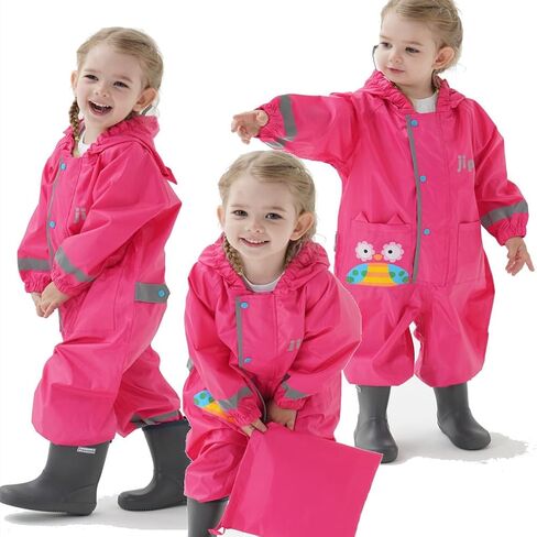 Toddler Kids Rain Suit with Hood - Waterproof Coverall One Piece for Kids (1-9 Years) in Saudi Arabia
