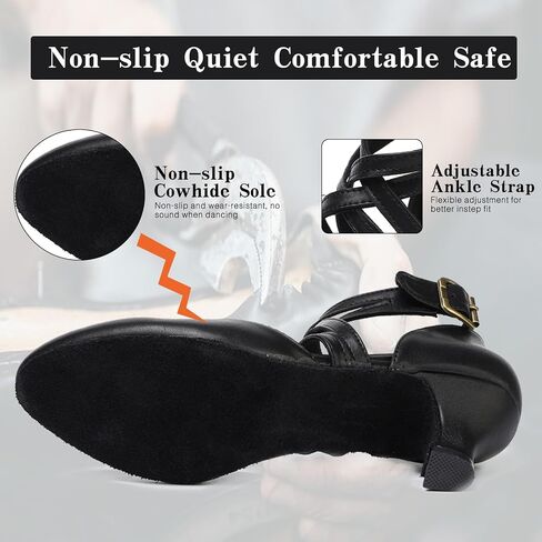 1920s Black Character Women's Dance Shoes 2 Inch Heel Closed Toe Suitable for Tango Fellowship Salsa Flamenco Wedding in Saudi Arabia