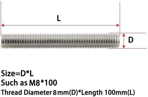 Threaded Rod, Metal Studs, 304 Stainless Steel Full Threaded Bar, M3 M4 M5 M6 Fully, Length 100-190mm Fully Metric Thread Rod 2pcs(M5 x 170MM) in Kuwait