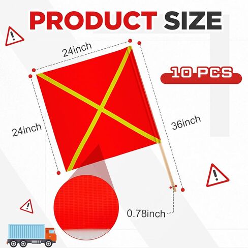 Kinlop 10 Pcs 24" x 24" Safety Flag Traffic Warning Flag with 35'' Wooden Dowel for Trucks Trailer and Pedestrian Crossings Construction Sites (Trendy) in Saudi Arabia