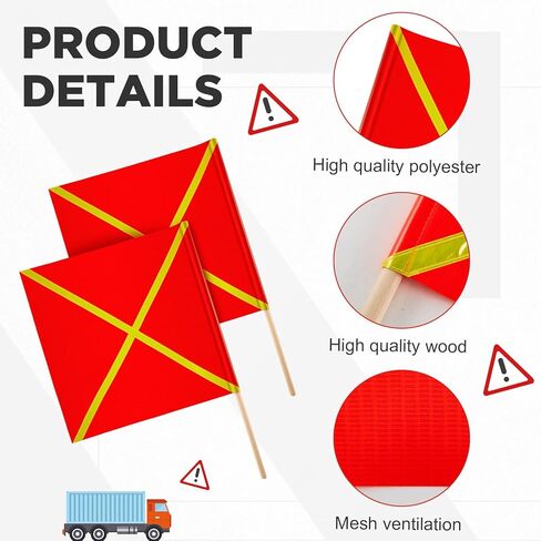 Kinlop 10 Pcs 24" x 24" Safety Flag Traffic Warning Flag with 35'' Wooden Dowel for Trucks Trailer and Pedestrian Crossings Construction Sites (Trendy) in Saudi Arabia