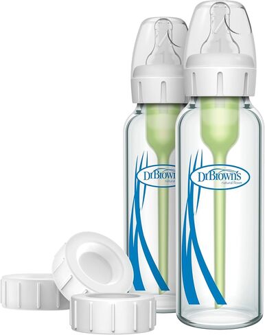 Dr. Brown's Natural Flow Anti-Colic Options+ Narrow Glass Baby Bottle 4 oz/120 mL & Travel and Storage Baby Bottle Caps for Natural Flow and Options+ Baby Bottles - 3-Pack in Saudi Arabia
