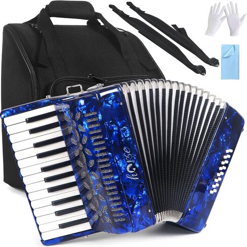 25 Keys Accordion, 16 Bass Student Piano Accordion Acordeón Acordeones Para Adultos for Beginner and Adults, Lightweight Portable with Adjustable Straps, Cleaning Cloth, Gloves, and Carrying Bag(Blue) in Saudi Arabia