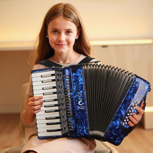 25 Keys Accordion, 16 Bass Student Piano Accordion Acordeón Acordeones Para Adultos for Beginner and Adults, Lightweight Portable with Adjustable Straps, Cleaning Cloth, Gloves, and Carrying Bag(Blue) in Saudi Arabia