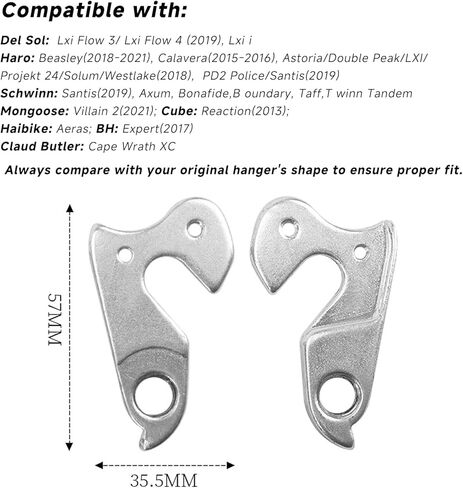 شماعات Derailleur الخلفية للدراجات WG008-SL-لـ Schwinn-400 ، Axum ، boundry ، التسرب ، محول الميكانيكية يناسب إطارات MTB و Road Bike ، سبيكة الألومنيوم ، الفضة ، 2.24 × 1.38 ،-براغي التثبيت in Saudi Arabia