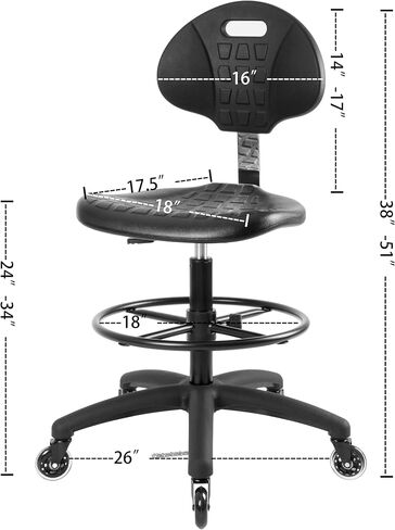 خذ UR SEAT®Cleanroom Ergonomonic ESD كرسي ، وقمامة الميل ، وضبط عمق المقعد 18 "DIA. قابلة للتعديل ، قاعدة HD ، 23" إلى 33 "تعديل الارتفاع (ارتفاع مقعد طويل ، عجلات الشفرة) in Kuwait