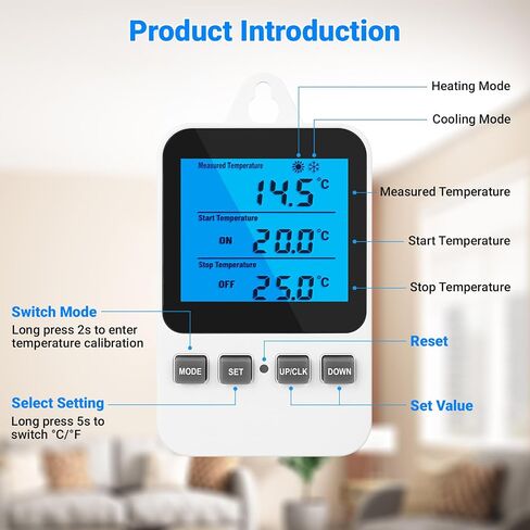 Temperature Controlled Outlet Thermostat Plug 120V Heating Cooling Control Timer Thermostat Outlet Backlit Display Digital Temperature Controller in Saudi Arabia