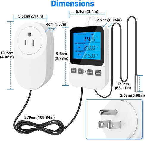 Temperature Controlled Outlet Thermostat Plug 120V Heating Cooling Control Timer Thermostat Outlet Backlit Display Digital Temperature Controller in Saudi Arabia