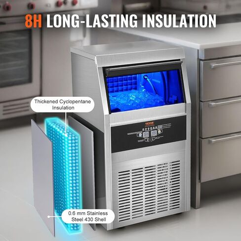 VEVOR 160lbs/24H Commercial Ice Maker, 55 Ice Cubes in 15 Minutes, Freestanding Ice Maker Machine with 33lbs Large Storage Capacity for Bar Office Restaurant, with LED Digital Display & Self-Cleaning in Saudi Arabia