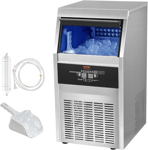 VEVOR 160lbs/24H Commercial Ice Maker, 55 Ice Cubes in 15 Minutes, Freestanding Ice Maker Machine with 33lbs Large Storage Capacity for Bar Office Restaurant, with LED Digital Display & Self-Cleaning in Saudi Arabia