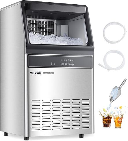 VEVOR 160lbs/24H Commercial Ice Maker, 55 Ice Cubes in 15 Minutes, Freestanding Ice Maker Machine with 33lbs Large Storage Capacity for Bar Office Restaurant, with LED Digital Display & Self-Cleaning in Saudi Arabia