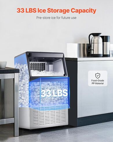 VEVOR 160lbs/24H Commercial Ice Maker, 55 Ice Cubes in 15 Minutes, Freestanding Ice Maker Machine with 33lbs Large Storage Capacity for Bar Office Restaurant, with LED Digital Display & Self-Cleaning in Saudi Arabia