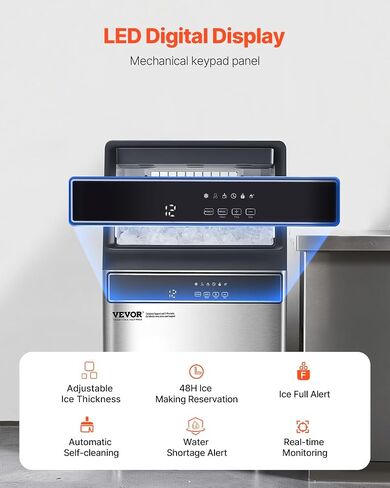 VEVOR 160lbs/24H Commercial Ice Maker, 55 Ice Cubes in 15 Minutes, Freestanding Ice Maker Machine with 33lbs Large Storage Capacity for Bar Office Restaurant, with LED Digital Display & Self-Cleaning in Saudi Arabia