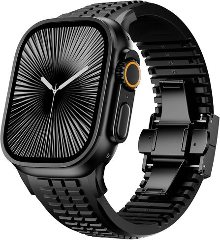 فرقة مشاهدة السيليكون الحديثة متوافقة مع IWatch Ultra 2 / Ultra / Series 10 9 8 7 (44 مم 45 مم 46 مم 49 مم) ، حزام رياضي مع مشبك قابل للطي ، تصميم عظمى شاقته الحديثة للرجال in Kuwait