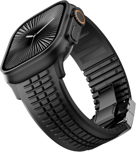 فرقة مشاهدة السيليكون الحديثة متوافقة مع IWatch Ultra 2 / Ultra / Series 10 9 8 7 (44 مم 45 مم 46 مم 49 مم) ، حزام رياضي مع مشبك قابل للطي ، تصميم عظمى شاقته الحديثة للرجال in Kuwait