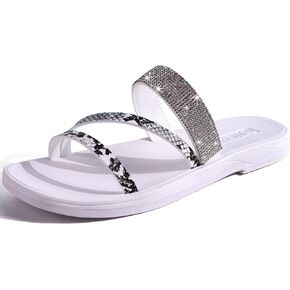 ONCAI Flat Sandals for Women Trendy Square Open Split-Toe Ring Summer Dressy Cross Strappy Slides Sandles with Slip-on Rubber Soles in Kuwait