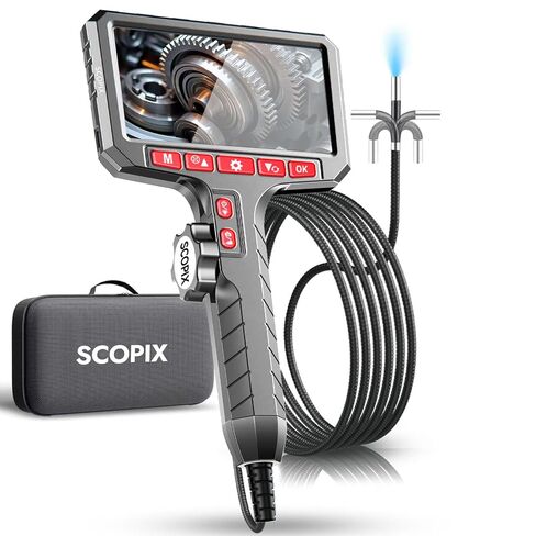 Dual-Directional Borescope with Light, 5-inch HD Endoscope Camera, 0.24-inch Ultra-Slim Articulating Probe, 5ft Flexible Metal Tube for Automotive, Plumbing, HVAC Inspections in Kuwait