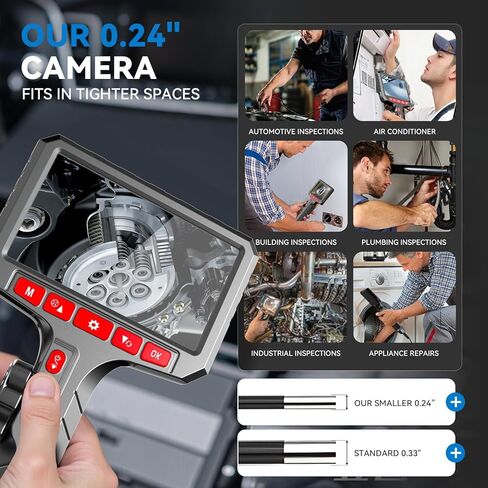 Dual-Directional Borescope with Light, 5-inch HD Endoscope Camera, 0.24-inch Ultra-Slim Articulating Probe, 5ft Flexible Metal Tube for Automotive, Plumbing, HVAC Inspections in Kuwait