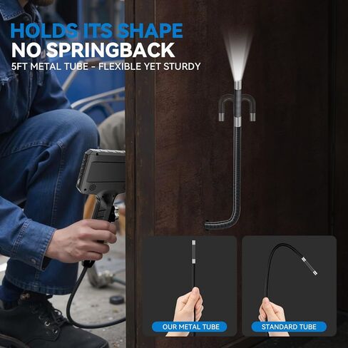 Dual-Directional Borescope with Light, 5-inch HD Endoscope Camera, 0.24-inch Ultra-Slim Articulating Probe, 5ft Flexible Metal Tube for Automotive, Plumbing, HVAC Inspections in Kuwait