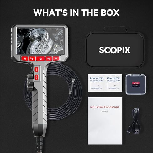 Dual-Directional Borescope with Light, 5-inch HD Endoscope Camera, 0.24-inch Ultra-Slim Articulating Probe, 5ft Flexible Metal Tube for Automotive, Plumbing, HVAC Inspections in Kuwait