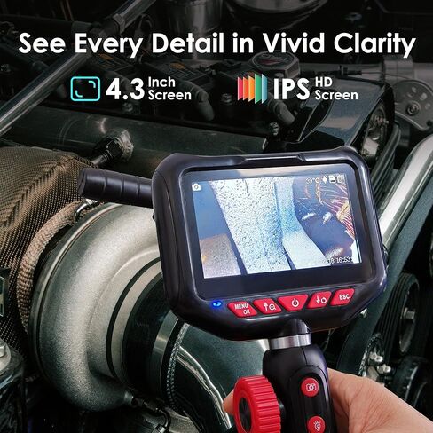 Two-Way Articulating Borescope, 4.3'' 1080P HD Industrial Endoscope Camera with Light, IP67 Waterproof Flexible Mechanic Fiber Optic Snake Scope Cam for Mechanics Automotive HVAC Wall Pipe Inspection in Saudi Arabia